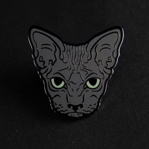 grey black hairless sphynx cat enamel pin