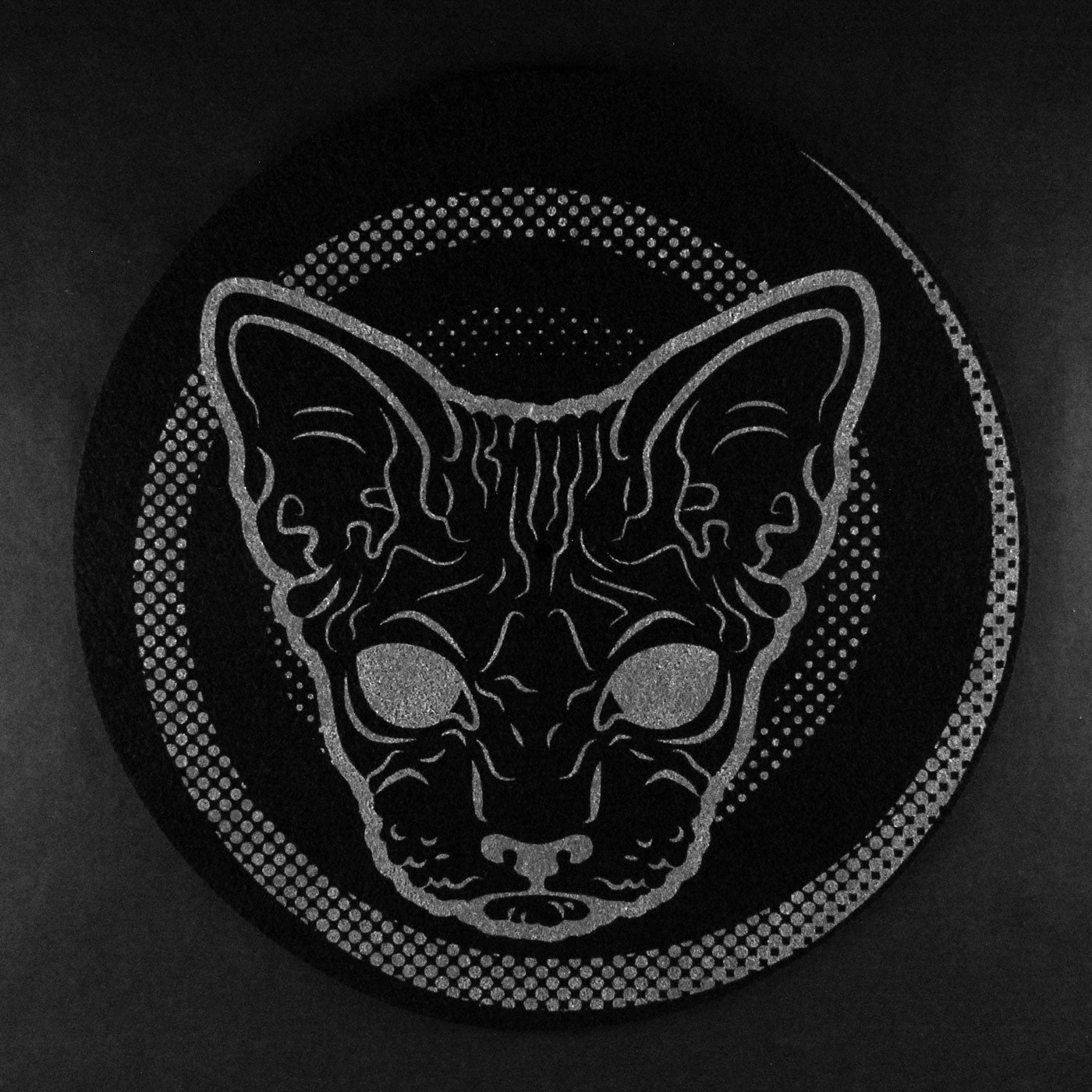 black hairless sphynx cat turntable vinyl slipmat
