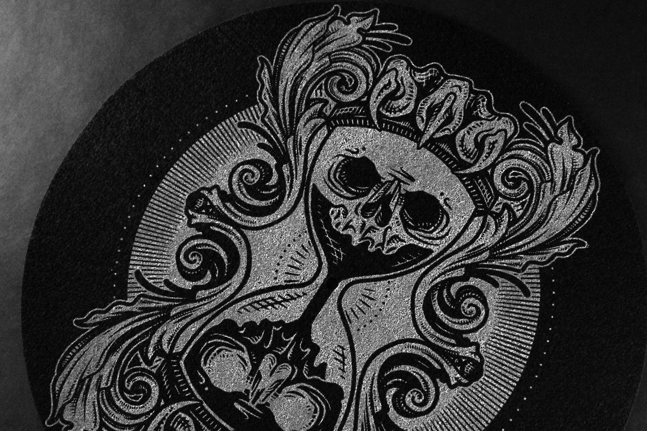 goth metal death skull hourglass vinyl turntable slipmat