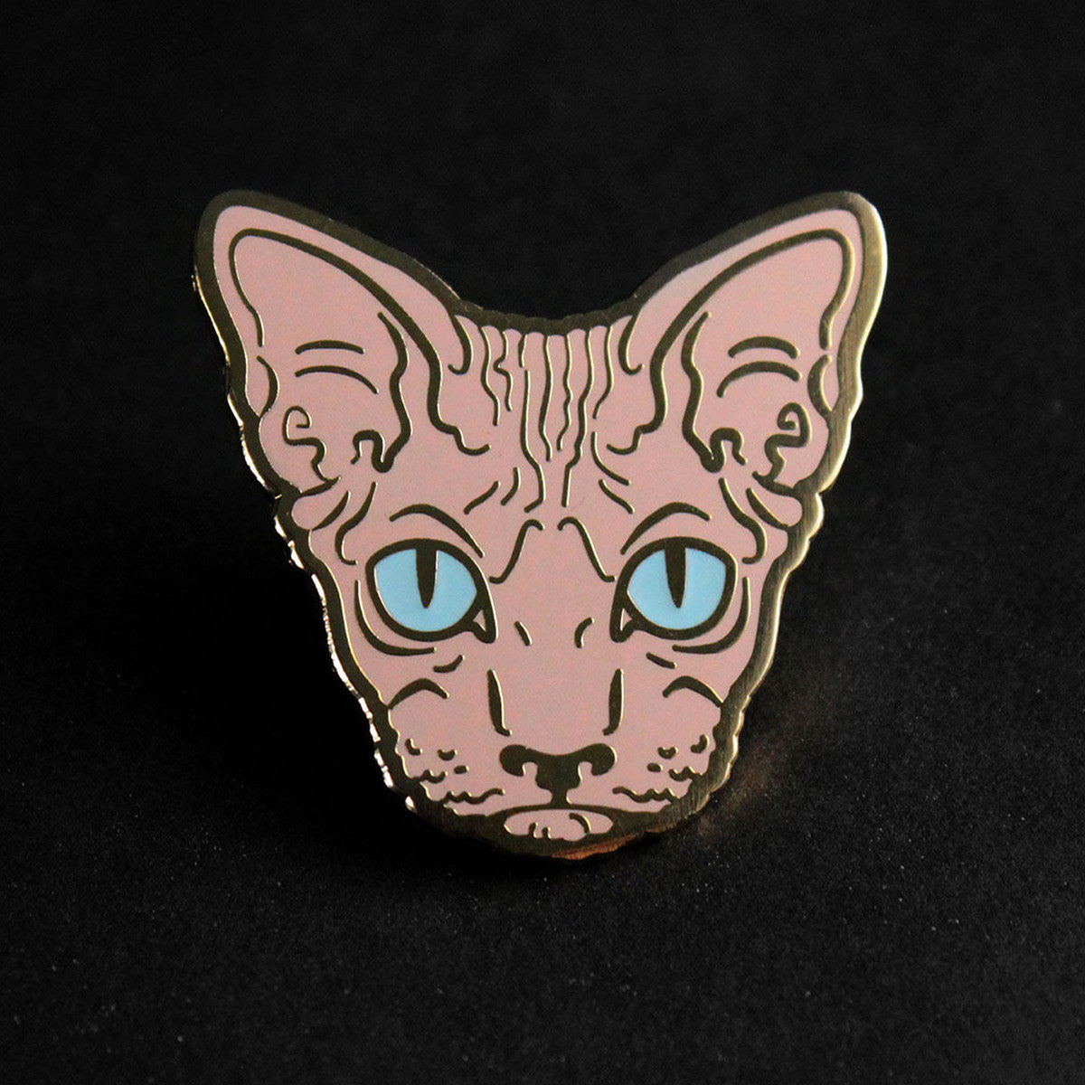 pink gold hairless sphynx cat enamel pin